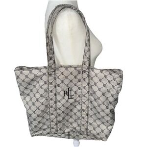 Ralph Lauren Canvas Tote Signature Shopping Carry Gray Medium